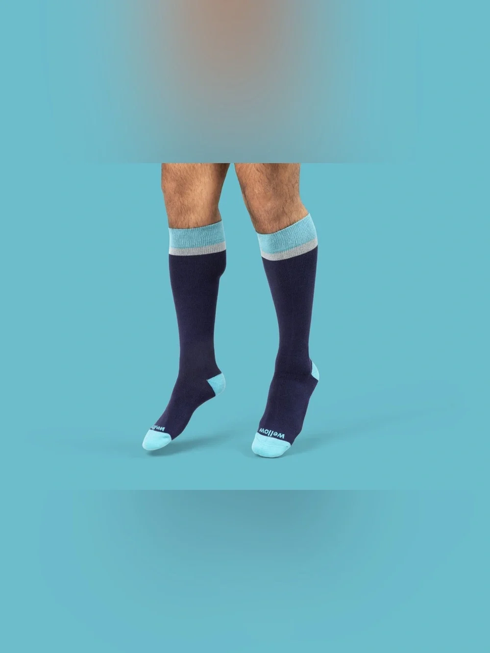 Wellow Blue Stripe Wide Calf Knee High Bamboo Compression Socks - size XL